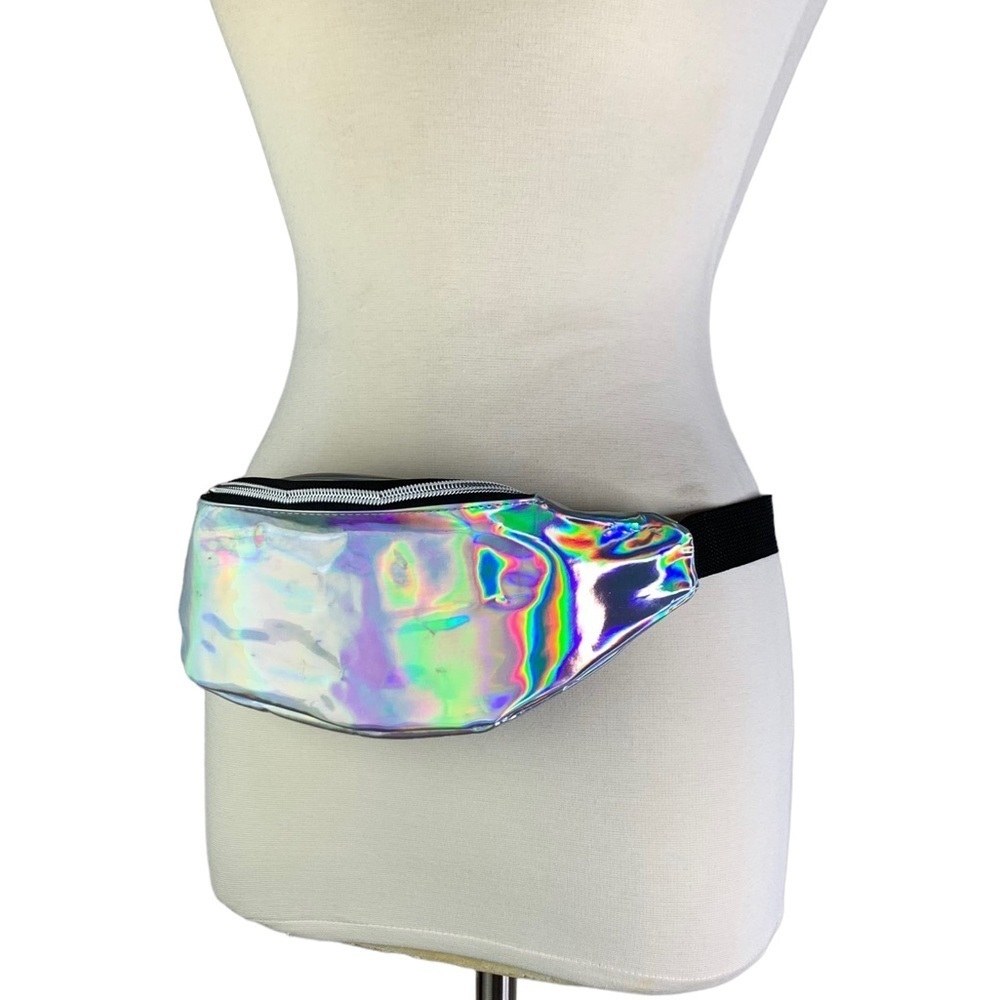 Iridescent Fanny Belted Pouch Zipper Across the EntireTop Black Adjustable Belt